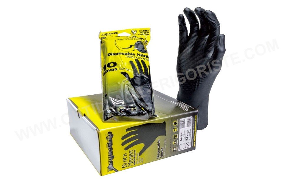 Gants BLACK MAMBA TorqueGrip Nitrile non poudré Noir Taille L 8/9 x10 Présentation