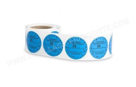 Etiquette de contrôle vignette étanchéité Bleues étanches  en rouleau x 100 présentation